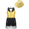 Vxuxlje Bambine Ragazze Hip Hop Jazz Modern Dance Abiti Latin Dance Vestito Body con Cappello Paillettes Costume Street Dancing per Bambini dai 6 Ai 16 Anni