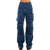 Toocool Jeans Donna Cargo Vita Alta Larghi Denim Casual Tasconi Ragazza F80 [Blu, XL]