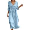 Generico Abito Estivo Donna in Lino - Veste Midi con Scollo a V e Maniche a 3/4, Dettaglio in Pizzo Traforato sulle Maniche, Vestibilità a Palloncino Morbida e Traspirante, Taglie S-3XL