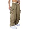 generic Pantaloni cargo da uomo con elastico in vita, pantaloni da lavoro, vestibilità ampia, leggeri, con tasche multiple, pantaloni da jogging con coulisse, pantaloni casual per primavera e autunno, cachi,