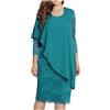 HAOLEI Vestito Chiffon Elegante a Manica 3/4 Trasparente Casual in Girocollo Vintage Elegante Tinta Unita Vestito Boho Abiti al Ginocchio Larghe Abito da Spiaggia Vestito Donna Primaverile Vestito da Casa