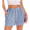 Gosunny Pantaloncini da pigiama estivi da donna, motivo a quadri, con tasche, Blu, S