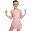 LumiJour Costume Pattinaggio Artistico Bambini Bambina Abito Acrobazia Abito Spolverato Strass E Scintillante Pattinaggio in Rotelli Senza Maniche Patchwork in Mesh Rosa 9-10 Anni