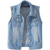 Generisch Abbigliamento Corsa Giubbotto di jeans multicolore da donna corto primavera e sottile sottile in tela smanicata senza maniche spalle gilet con fori rotti taglie grandi da donna