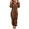 Generisch Onesie da donna autunno inverno elegante tuta intera in pile pigiama caldo peluche pigiama da donna a maniche lunghe con cappuccio