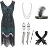 Generic Vestito CharIeston Donna Anni '20 con Perline Paillettes e Frange Abito Vintage Elegante Stile Grande Gatby Costume Flapper per CarnevaIe Halloween Feste a Tema Ballo in Maschera con (Green, S)