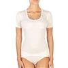 EGI Maglia Donna Manica Corta Micro Lana Costine Bordi Scollatura e Polsi Pizzo (S/M, Bianco Lana)