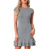 Allegra K Abito Pied de Poule Donna Mini Abito Maniche Corte Orlo a Balze Casual Elegante Svasato Lavoro Ufficio Nero L
