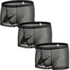 YAHWULAI Boxer da uomo, comodi e traspiranti, biancheria intima da uomo, trasparente con design a griglia, 3 nero., M