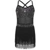 Kaerm Body Ginnastica Ritmica Bambina Abito da Ballo Latino Americano con Frange e Nappe Vestito da Danza Classica Moderna Costume Danza Samba Rumba Salsa Dancewear Nero 5-6 anni