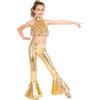 Kaerm Ragazze Completi Sportivi da Danza Moderna Jazz Hip Hop Tuta da Ballo Latino Americano Tango con Paillettes Lucide Crop Top da Ginnastica + Pantaloni Leggings Oro 9-10 anni