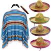 I LOVE FANCY DRESS LTD Costume unisex messicano poncho e cappello sombrero blu, poncho multicolore, cappello di paglia, baffi finti e sigaro - costume divertente per festival, feste, feste e addio al celibato