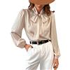 CUPSHE - Camicetta in raso da donna con fiocco, maniche lunghe, lucida, collo alto, per lavoro e casual, Champagne, S