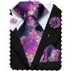 Hi-Tie Set da uomo con cravatta in seta, fazzoletto da taschino e gemelli, spilla per revers, jacquard, per matrimonio, lavoro, occasioni formali, Viola e nero., M