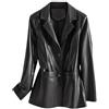 Generico Blazer in Vera Pelle Morbida da Donna Classico Design Casual A 2 Bottoni Stile Completo Giacca in Vera Pelle di Agnello con Tasche Autunno Primavera Inverno Capospalla alla Moda Nero XL