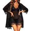 RSLOVE Lingerie Donna Sexy Babydoll in Pizzo Camicia da Notte Set di Pigiama Completo Intimi Vestaglia A Rete