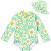 WKTRSM Costumi Interi per Ragazze Maniche Lunghe con Cerniera 0-3 Anni, Costume da Bagno Bambina, UV 50+ con Cappuccio, Elastico Morbido Stampato Fragola Fiore Fiocco