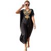 Lazz1on Donna Kaftan Lungo Abito da Spiaggia Maxi Bohemien Parei Copricostumi Copribikini Cover ups Scollo a V (H)