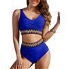 Vijamiy Costume Donna Due Pezzi Vita Alta Pancia Piatta Bikini Sexy Scollo a V Push Up Top Elastico a Righe Colorate Piscina Spiaggia Bikini Set(Blu,S)