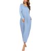 Sykooria Camicia da Notte Manica Lunga Donna a V Camice da Notte in Cotone Lungo Camicia da Notte Invernale con Tasche,Pigiama Comodo Ampio Tinta Unita Abbigliamentoda Casa a_Blu L