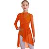 TiaoBug Abito da Ballo Bambina Lirico Contemporaneo Vestito da Pattinaggio Artistico Body Danza Classica Ballerina Costume da Ballo Latino Moderno Tango Dancewear Arancione 9-10 Anni