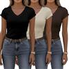 Zidoley 3er Pack Maglietta Manica Corta Donna, Basic Tshirt Estiva, t Shirt v Scollo