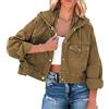 Generic Giacca di jeans da donna sciancrata luminosa, basic, tinta unita, con bottoni, in cotone, con tasche, giacca di jeans, B-kaki., S