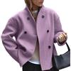 LCDIUDIU Cappotto Doppiopetto Da Donna In Lana Con Collo Alto, Giacca Da Completo Senza Colletto Color Cachi, Manica Lunga, Autunno Inverno, Casual, Ampio, Caldo, Misto Lana, Soprabito Di Transizion