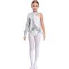 CHICTRY Paillettes Body da Danza Classica Bambina Principessa Tutu Ballerina Abito da Ballo in Tulle Leotards Una Spalla Body da Ginnastica Artistica Dancewear Argento 9-10 anni