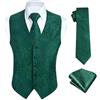 HISDERN Set di gilet e cravatta jacquard floreali classici da uomo in paisley floreale e tasca quadrata