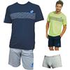 Lotto Completo Uomo Sportivo, T-Shirt + Pantaloncino + Boxer, Completo Uomo Estivo in Cotone, Pigiama Uomo Corto Estivo, Homewear. (1090 Blu + Boxer, L)