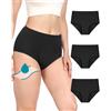 Neione Mutande Mestruali Donna Flusso Abbondante Vita Alta Cotone Slip Ciclo Mestruale 50ml Assorbenti Pacco da 3 Nero XL