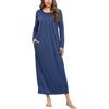 Leversic Camicia da Notte Donna Manica Lunga Camicia Lunga Donna Invernale Camice da Notte Cotone Vestito da Notte con Tasche Camicia Donna Elegante Blu Scuro L