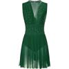 Oyolan Donna Vestito Pattinaggio Artistico Body Ginnastica Danza Strass Senza Maniche Tenuta Danza Contemporanea S-XXL, A verde., XL