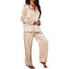 Generic Pigiama da donna in seta a maniche lunghe con pigiama da donna, Beige, S