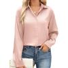 CMTOP Camicia Donna Camicetta Manica Lunga Raso Blusa Elegante Scollo a V Camicie Loose Bottoni Tunica Primavera Autunno Shirt Top Tinta Unita Basic Maglietta
