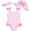 DivingBirds Costume da bagno per bambina, 3 pezzi, con cappello da sole e fascia, costume da bagno intero per bambina, costume da bagno per bambina, costume da bagno con protezione UV, per bambini da