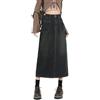 Generic Gonna di Jeans Nera Gonna Lunga da Strada a Trapezio da Donna Gonna Lunga con Taschino a Vita Alta Gonna Dritta alla Moda-Nera-L