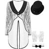 CHICTRY Blazer Donna Elegante Costume Da Circo Giacca Lunga Velluto Capotto Frac Con Paillette Costume Da Festa Di Halloween Carnevale Cospaly Argento B S