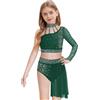 Freebily Abito da Ballo Latino Americano Tango Bambina Vestito da Pattinaggio Artistico con Nappe Strass Crop Top Danza Moderna Jazz Monospalla + Minigonna Danza Samba
