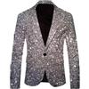 YOSUWOAI Giacca da uomo con paillettes, abito da sera con paillettes, slim fit, costume per carnevale, con un bottone, smoking, abiti con colletto rovesciato, paillettes, outfit anni 70/80, festa a