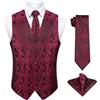 Enlision Gilet da Uomo Elegante Paisley Jacquard Gilet Bordeaux da Abito Cravatta e Fazzoletto Set per Festa Sposa