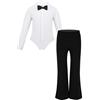 YEAHDOR Completo da Danza Classica Latino Americano Ragazzo Camicia da Ballo Ballerina con Bottoni Bodysuit Manica Lunga + Pantaloni a Palazzo per Samba Rumba