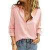 PASUDA Camicia Donna Elegante in Raso Camicetta con Bottoni Casual Maniche Lunghe Blusa Scollo a V Camicette Affari da Lavoro Tops Leggero Traspirante Shirts Moda Ampia Magliette(Rosa,XL)