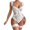 EVELIFE Lingerie Sexy Donna Body in Pizzo Trasparente Babydoll con Balze e Fiocchi, Teddy con Spalline Regolabili e Fasce Coscia, Taglie S-XXL