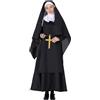 VPQILH 4 Pezzi Costume Suora, Costume da Suora di Halloween con Cappello, Collane, Croce, Sorella Convento, Cosplay Outfit Anime Diavolo Gioco Ruolo Halloween Dress Up Uniforme per Festa Carnevale