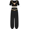 Freebily Vestito da Danza del Ventre Donna Abito da Ballo Indiano Arabo Danzatrice del Ventre Crop Top da Balletto + Pantaloni Costumi Feste e Tema Carnevale Halloween Nero S
