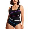 DELIMIRA Costume da Bagno Taglie Forti Scollo Rotondo Imbottito Costume Intero Donna Nero 46