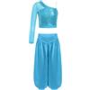 Oyolan Costume da ragazza danza orientale danza del ventre alto corto paillettes una spalla con pantaloni costume da ballerina indiana, Azzurro, 11-12 Anni