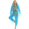 Freebily Vestito Danza del Ventre Donna Schiena Scoperta Danza Orientale Completo Costume Carnevale Donna Principessa Araba Belly Dance Cosplay Halloween Lago Blu Taglia Unica